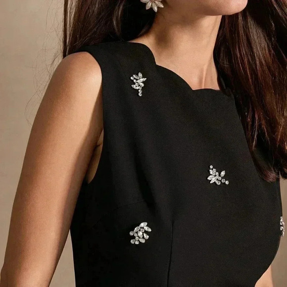 Black Elegant Women's Round Neckline Sleeveless Dress - Picture 7 of 7